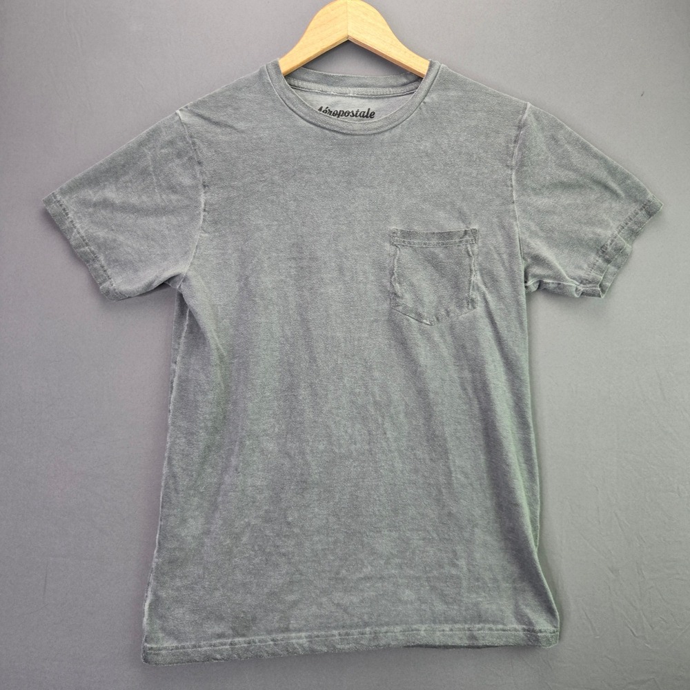 Aeropostale T-Shirt Pocket Tee Small S Gray Acid Wash Vintage Style Cotton Mens